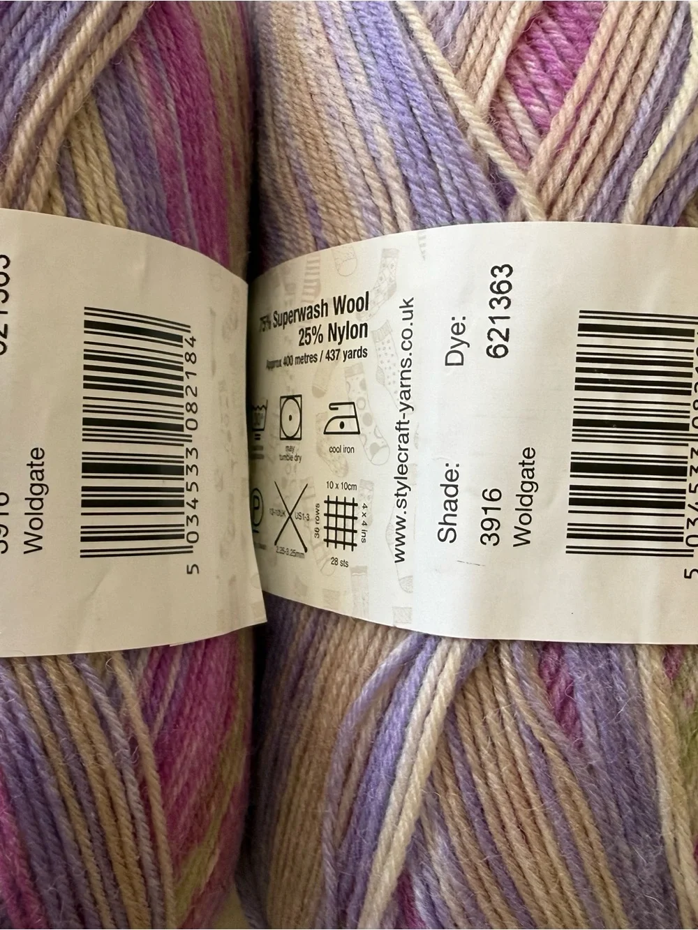 Stylecraft All Star Variegated Yarn - Pastel Lavender, Pink, Cream - 3 Skeins